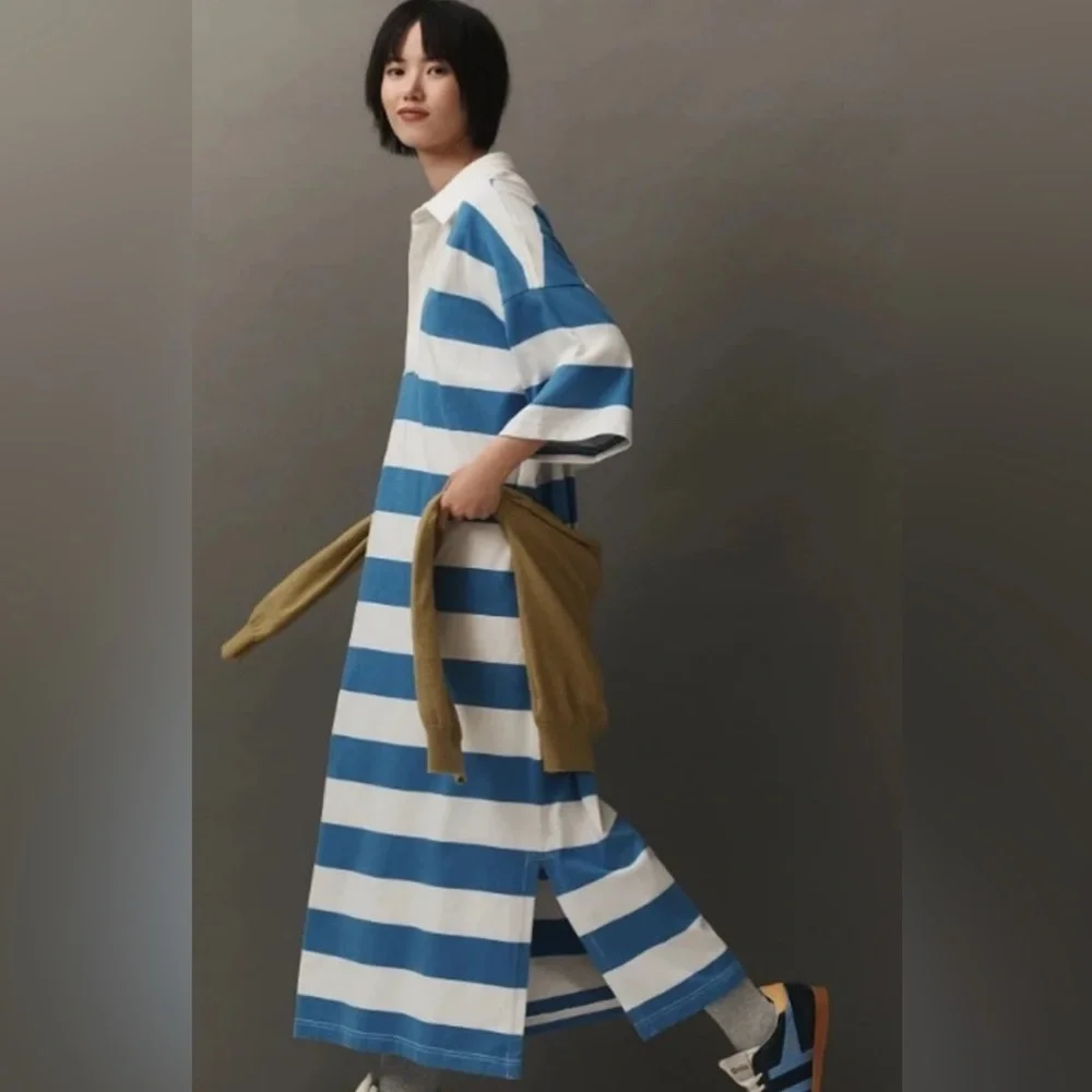 Anthropologie Daily Practice Oversized Rugby Stripe Maxi Dress - Picture 1 of 7